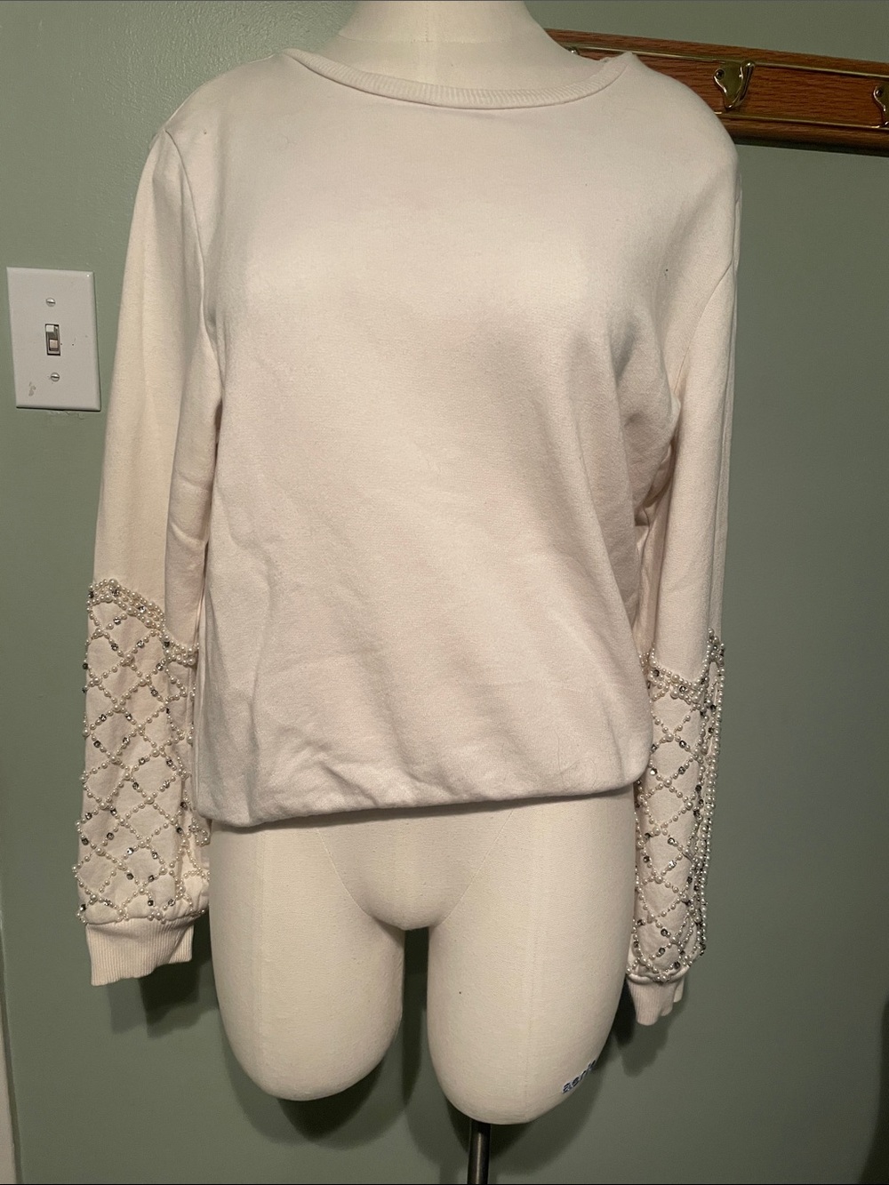 Express Ivory Sweater with Pearl & Rhinestone Lattice